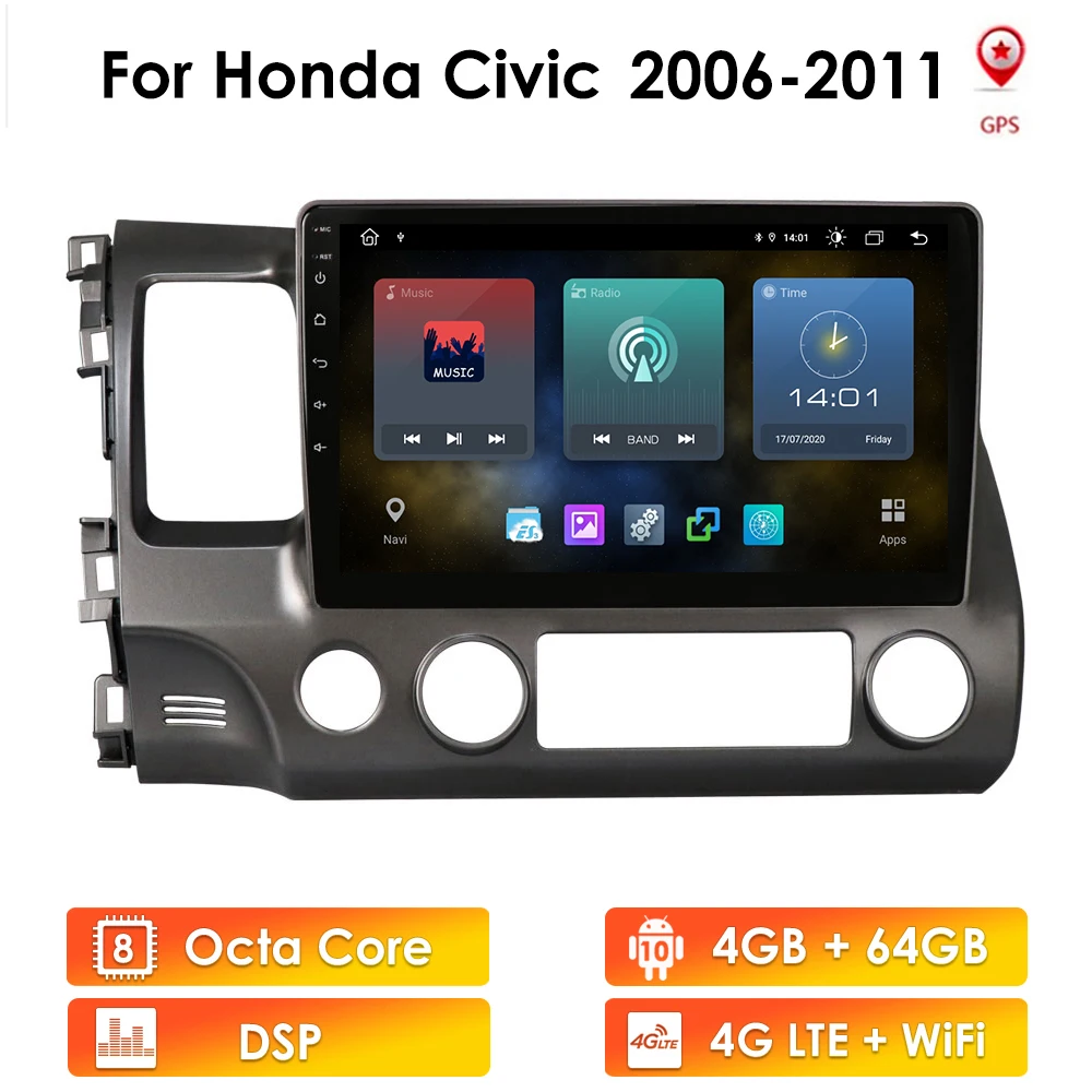 

Автомагнитола 2DIN, 4G LTE, Android 10, 2 + 32 ГБ, DSP, мультимедийный видеоплеер, навигация, GPS, стерео, для Honda Civic 2005-2012