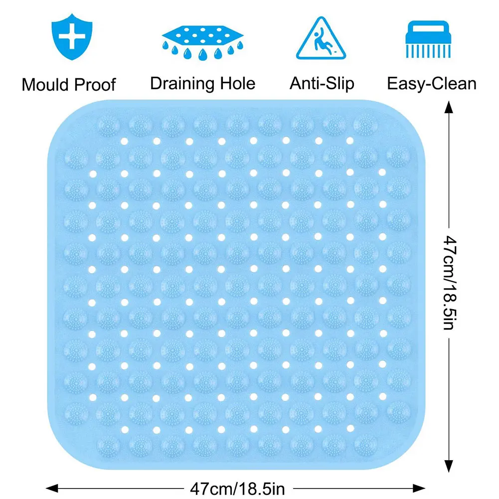 

Pure color Bath Mat Non-Slip Shower Pad with Suction Cups Rapid Drainage Floor Mat for Bathroom Kitchen Green/Blue 47x47cm