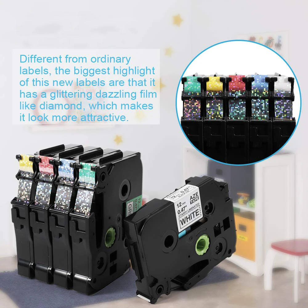 TZe-231L1 12 мм ламинированная красочная блестящая Звездная Лазерная Лента для