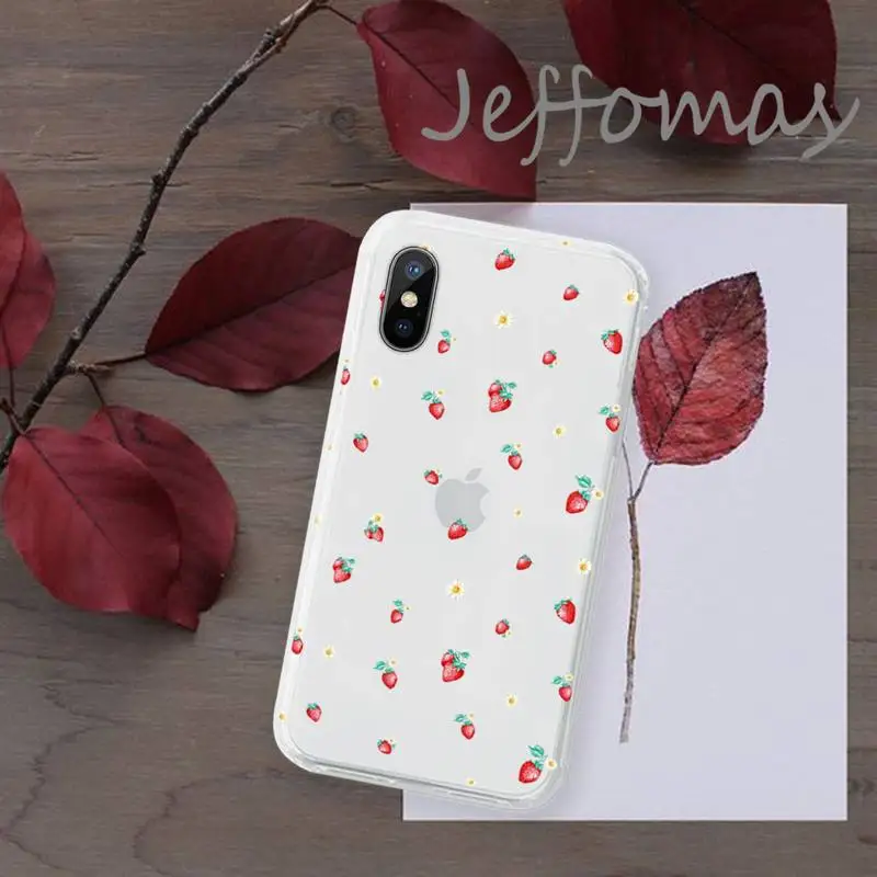 

Pink red strawberry cartoon fruit art Phone Case Transparent for iPhone 11 12 mini pro XS MAX 8 7 6 6S Plus X 5S SE 2020 XR