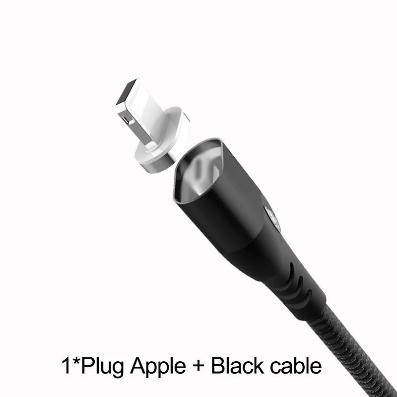 Black For Apple IONCT Магнитный кабель 3A Быстрая зарядка для айфона IPad Xiaomi samsung Android магнитная зарядка телефон магнит зарядное устройство Micro USB type C провод для зарядки data - Цвет: Black For Apple