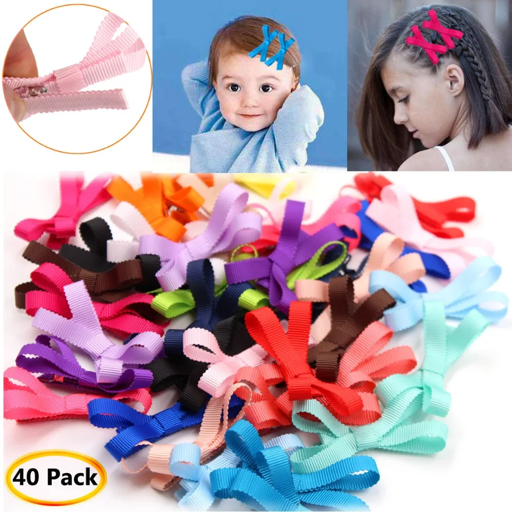 40 шт. ленты для волос разных цветов маленькие банты девочек заколки с полной