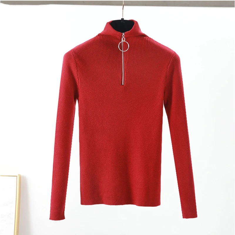 Casual Zipper Sweater Women Turtleneck Autumn Winter Tops Solid Long Sleeve Fashion Knitted sweaters Pullovers Chic Soft Jumper | Женская