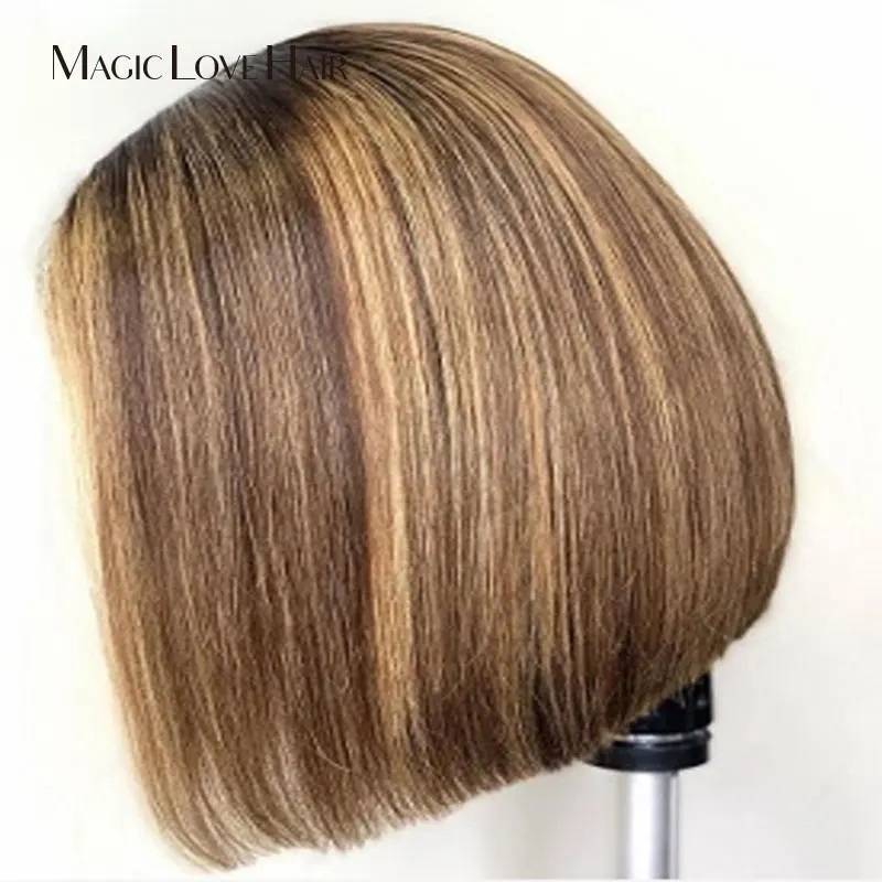 MagicLove-Bob corto de pelo para mujer, malla con división Frontal, pelucas de cabello humano prearrancado, Remy, degradado, 13x6 T