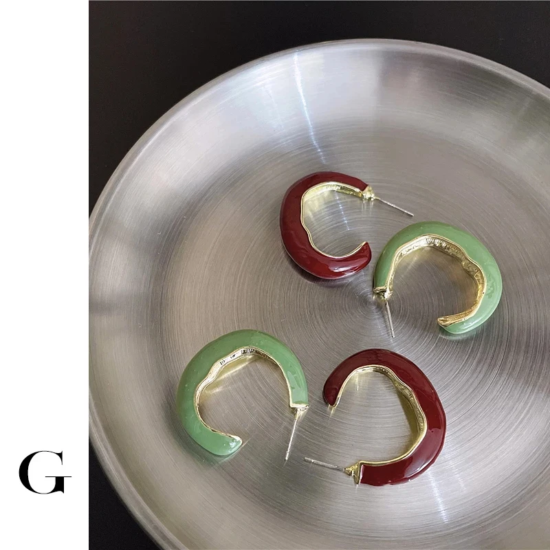 

GHIDBK Designer Irregular Trendy Coloured Glaze Earrings For Girls Shiny Summer C-Shape Hoop Earrings Elegant Statement Jewelry