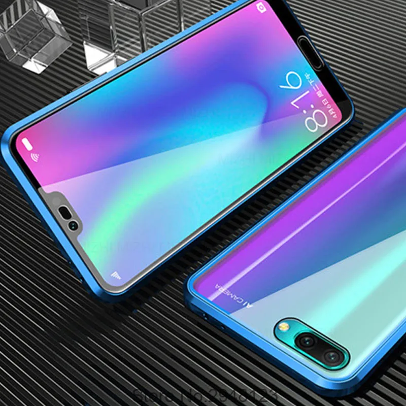 Blue Магнитный чехол для huawei honor 10 облегченное закаленное стекло Двусторонняя крышка на huwei honor 10 light honer 10 lite флип-чехол - Цвет: Blue