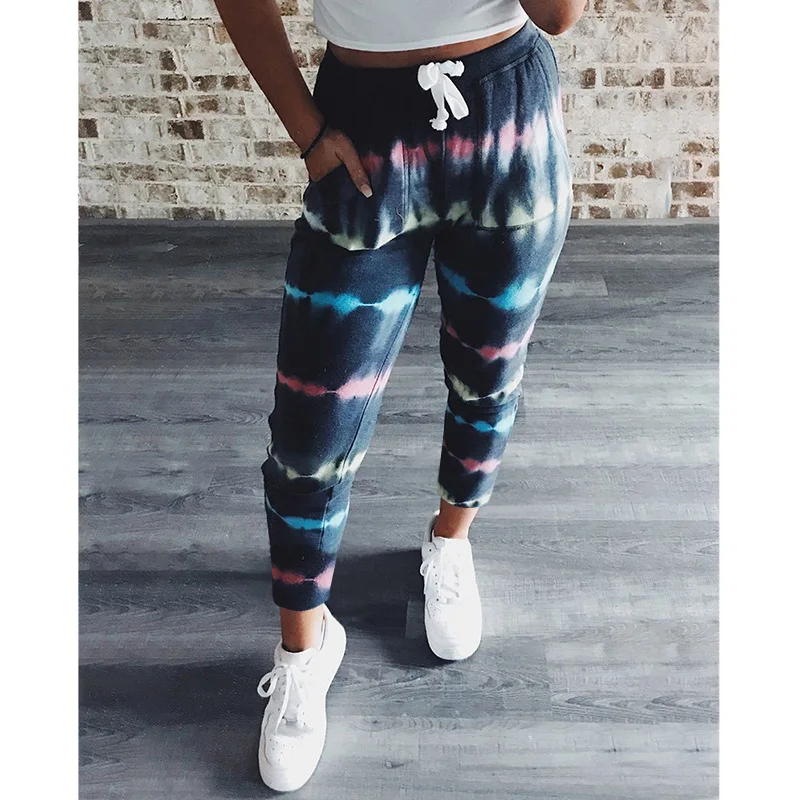 

Tie-dye Printed Pants Casual Korean Full Length Trousers Women Drawstring Camo Pants Plus Size Womens Print Pattern