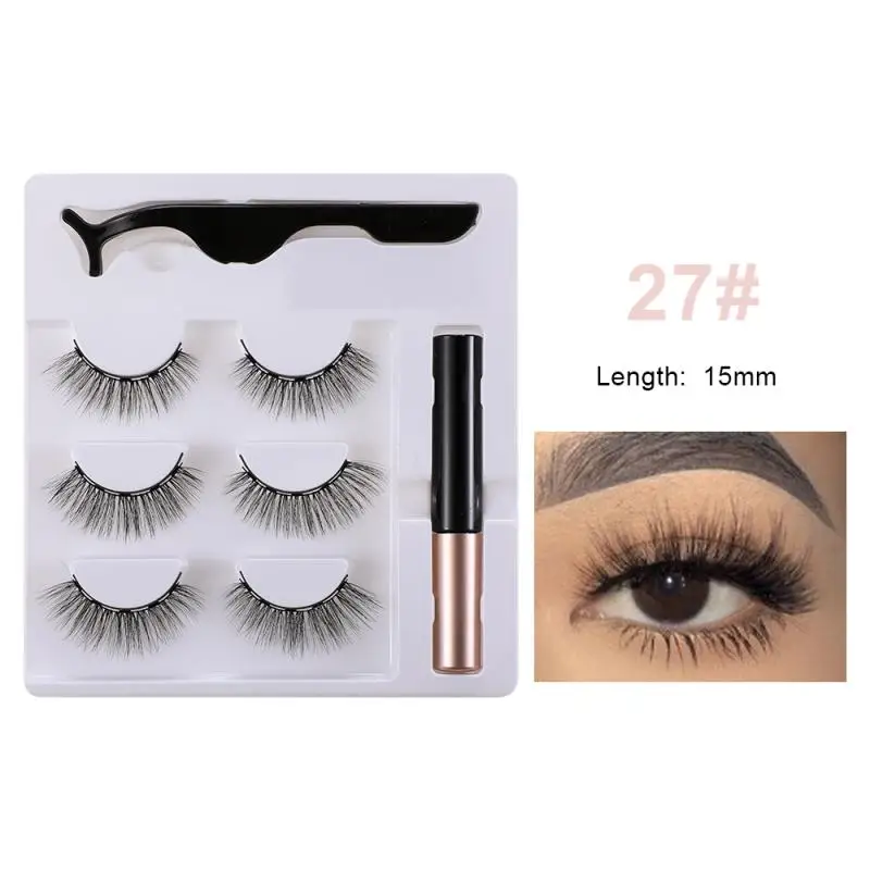 

3 Pairs Magnetic Eyelashes Natural Thick Long-lasting Waterproof Non-smudging False Lashes With Eyeliner Liquid Tweezer TSLM1