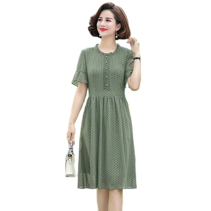 

Женское приталенное платье в горошек, элегантное винтажное платье в Корейском стиле с оборками и коротким рукавом, лето 2021