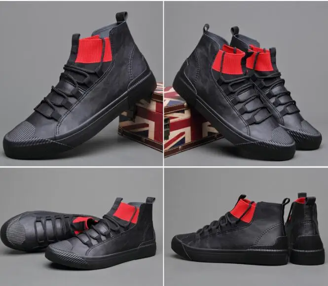 

2021 Autumn New Men's Fashion Boots Korean Black High Top Shoes Men Wear-resisting Loafers Designer Leisure Vulcanized shoes