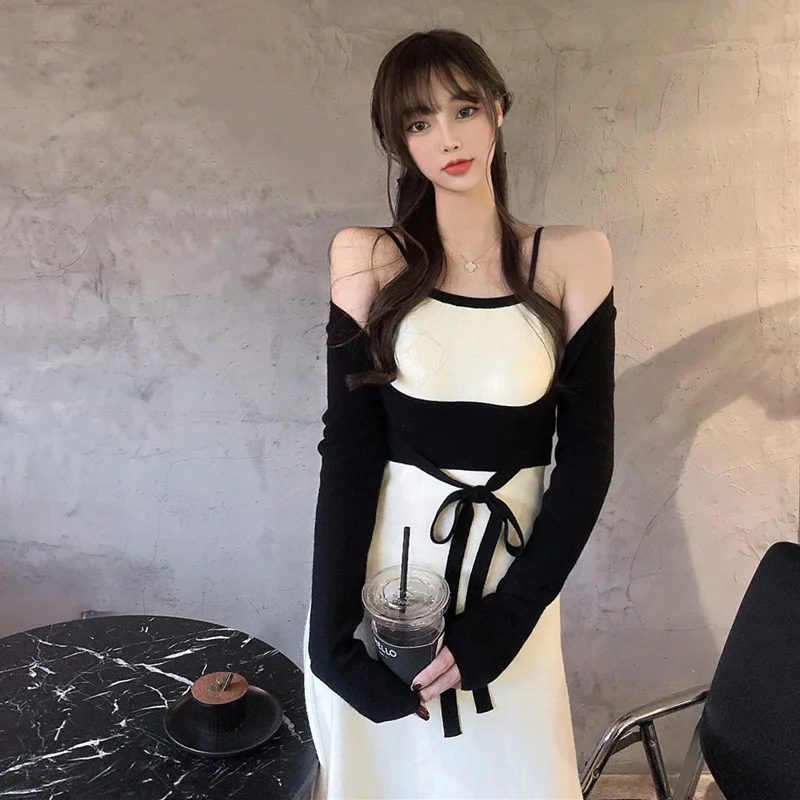 

Real Scotch Retro Decrease High Tail Sexy Contrast Color Double Set