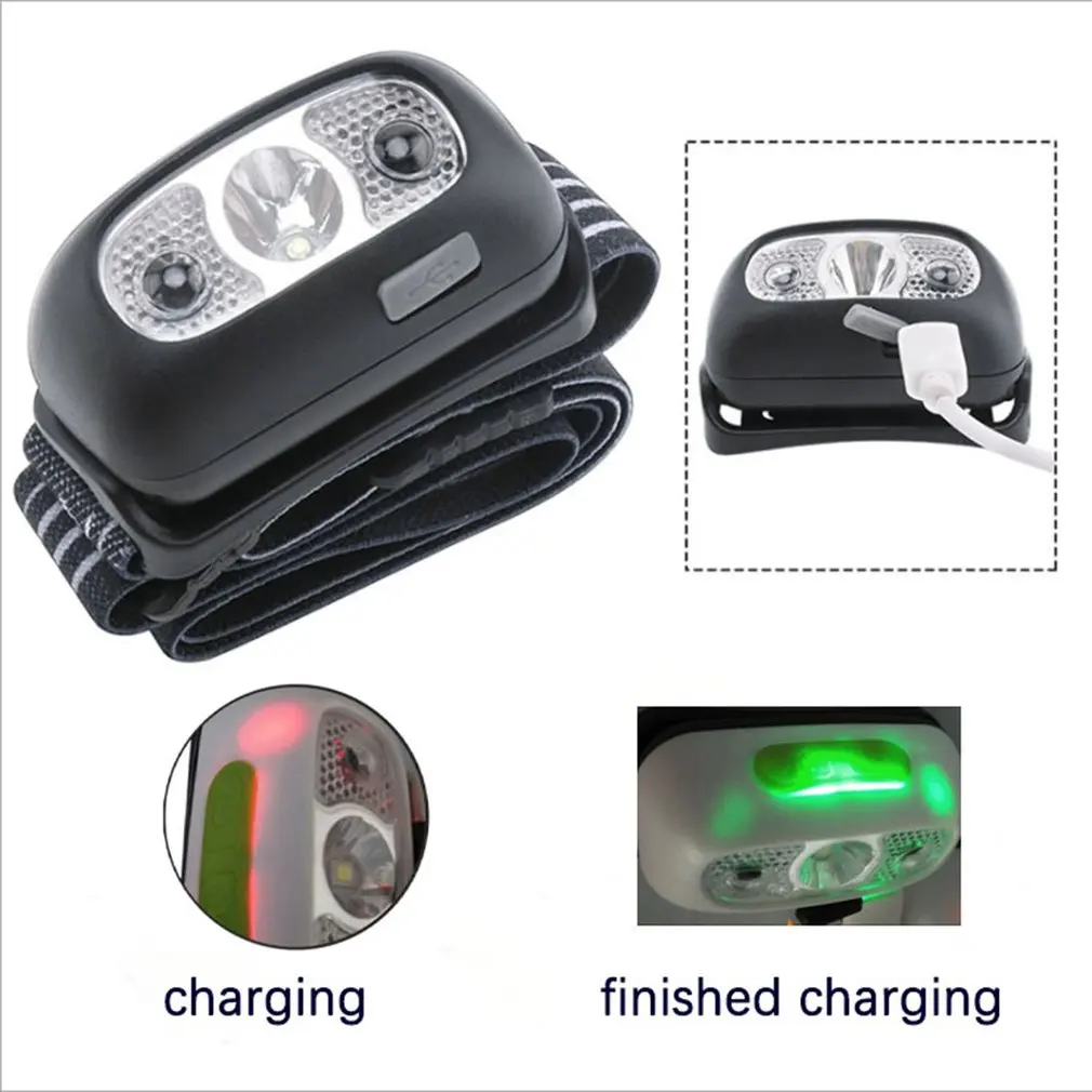 

K03 Night Fishing Sensor Headlight XP-G2 Lamp Beads Polymer Battery Strong Light LED Headlight USB Rechargeable Light