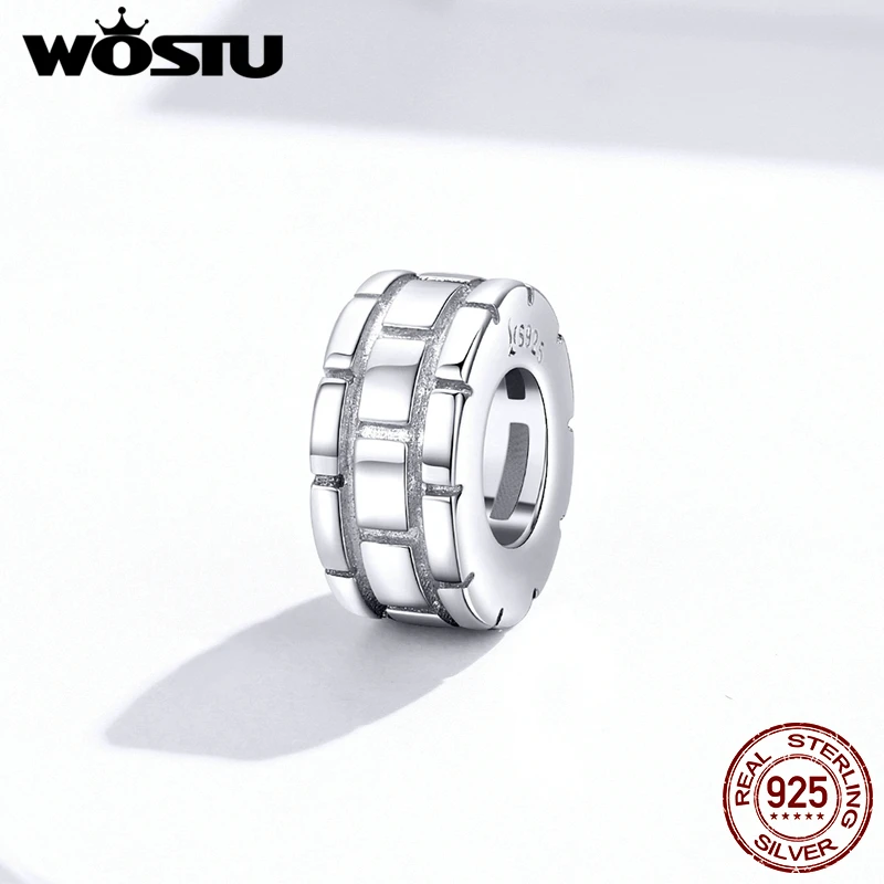 WOSTU Настоящее 925 пробы серебряные Простые клетчатые бусины подходят к