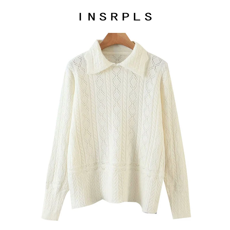 INSPRLS женский милый модный Свободный вязаный свитер винтажный воротник с