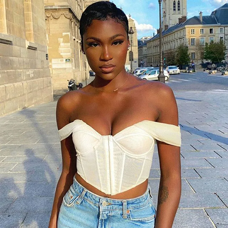 

Women Summer Sexy Backless Breasted Top Mesh Strapless Bustier Corset Top Off Shoulder Tube Crop Cami Club Party Clothes