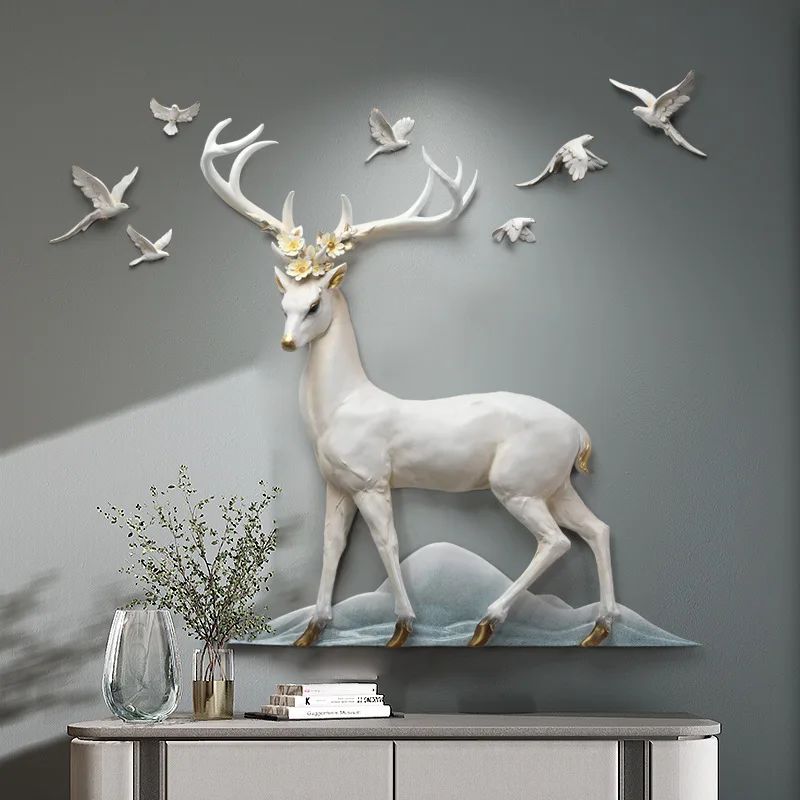 

[HHT] Nordic Living Room Wall Decoration Sofa TV Background Wall Pendant Porch Bedroom Bedside Creative Ornaments Elk and Bird