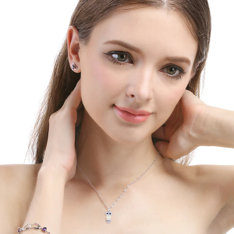 

S925 Silver Pearl Cut owl Pendant necklaces for women fashion brand 16' Box chain necklace S925 Silver Party jewelry Gifts