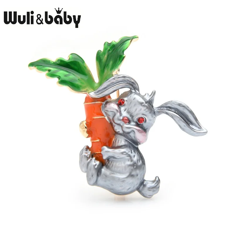 grey Wuli& baby, брошь в виде женские зимние домашние тапочки с милыми кроличьими Holding броши "морковь" Для женщин Для мужчин сплав белый серый кролик заяц, животное, брошь на шпильке, подарки - Окраска металла: grey