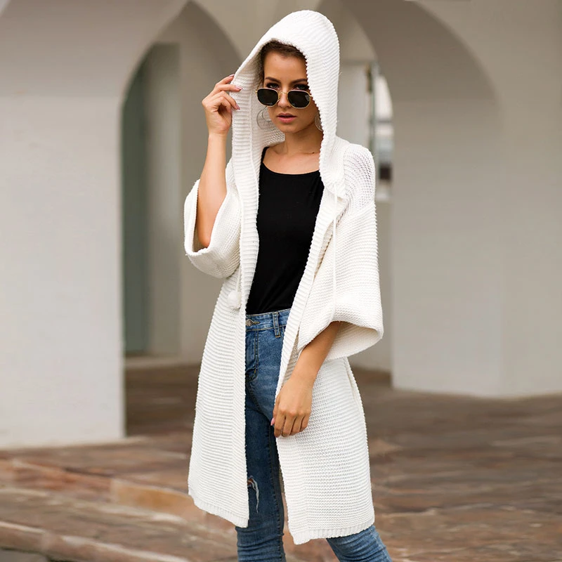 AIUJXK 2019 Autumn Winter Women Long Cardigans Fashion Hooded Casual Loose Knitted Sweaters Female Pink Cardigan Sweater Coat |