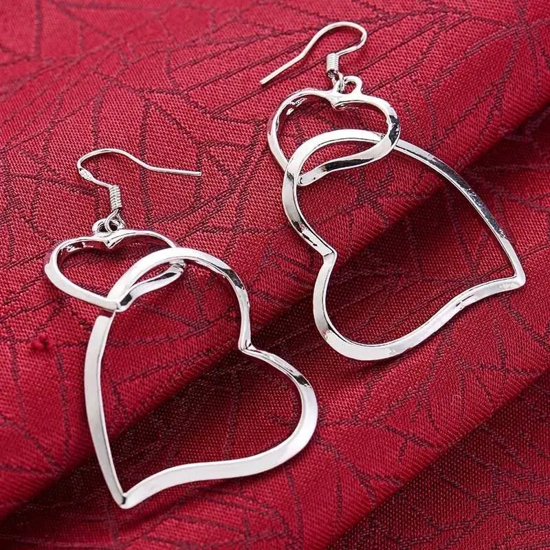 Классические корейские серьги в форме сердца с большим двойным сердцем Модные