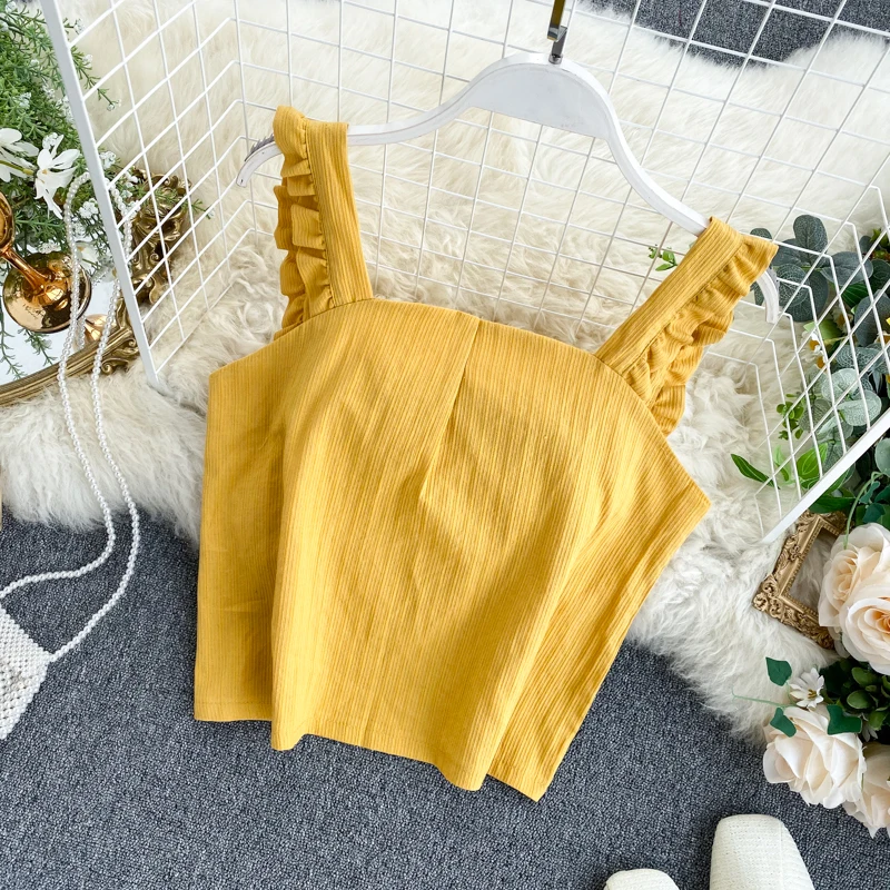 Женский жилет на бретельках свободный кроп топ с открытой спиной однотонный