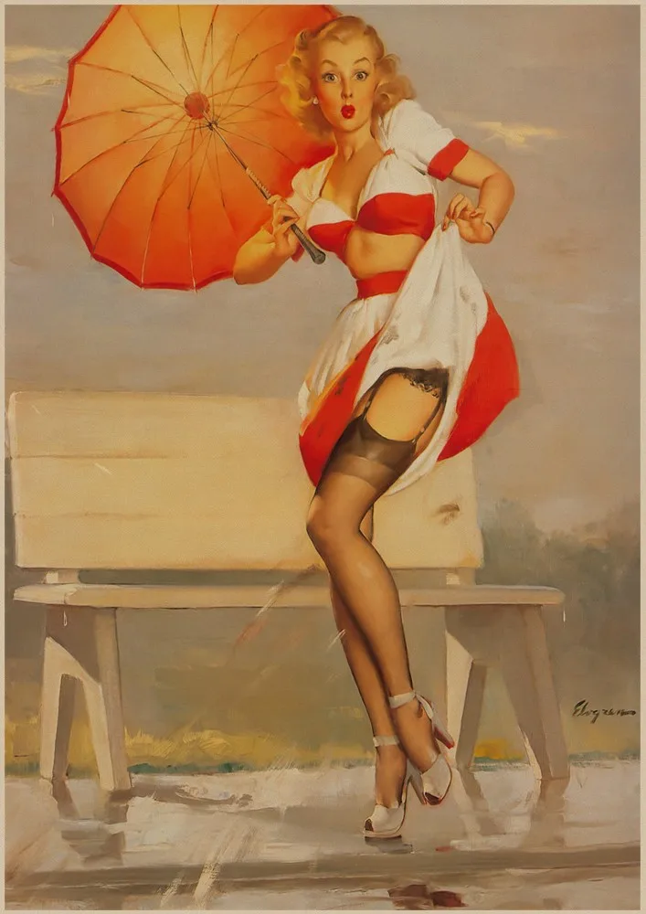 01 Red PIN UP GIRLS of the World War II ретро постер из крафт бумаги в винтажном стиле для кафе