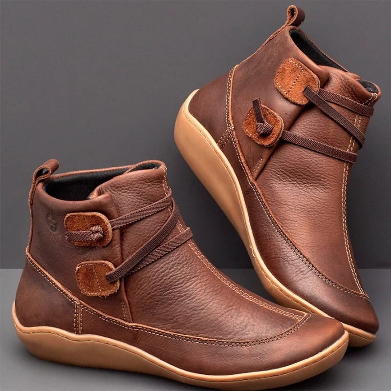 

Spring/Autumn Women Shoes Ankle Leather Retro Martin Boots Flats Shoes Woman Fashion Sneakers Round Toe Slip-On Plus Size 35-43