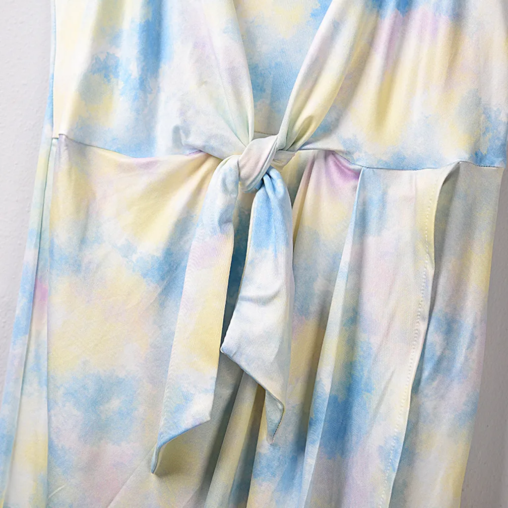 

Fashion Tie-dyed Print Dress Irregular Sexy V-Neck Strap Beach Dress Sundress Women Casual Evening Party Dress Vestido de fest