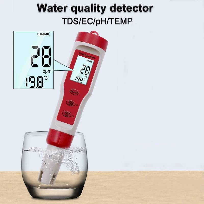 Water PH Tester 4 in 1 Function TDS EC Temp Digital Quality Monitor Meter Test Pen |
