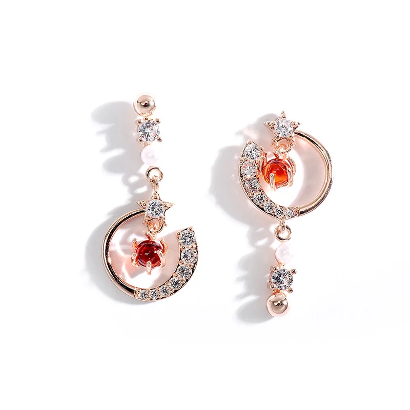 

New trendy long asymmetrical star pearl earrings woman inlaid zircon semi-precious stones couple jewelry lover girlfriend gift