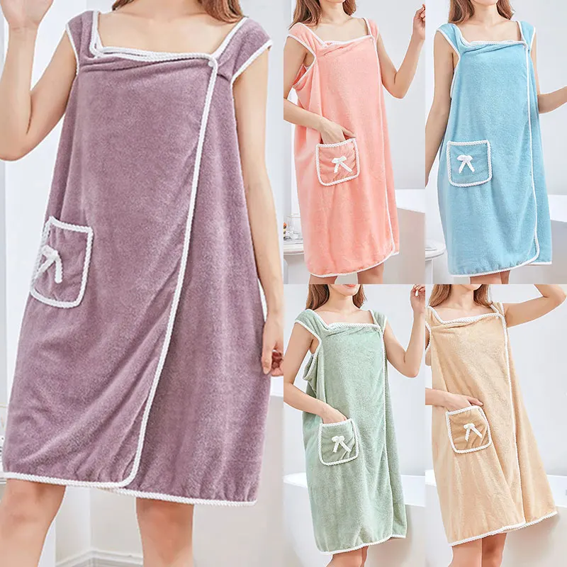 

Thick Bath Dress Coral Fleece Bath Dress Bow Bath Dress Thick Edging Bath Dress Absorbent Pocket Bath Dress Skin-friendly