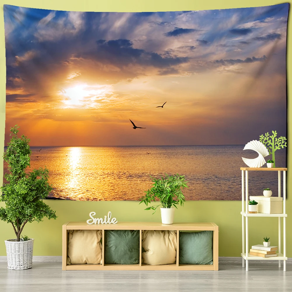 Закат Чайка гобелен на стену морской пейзаж небо хиппи богемные спальные