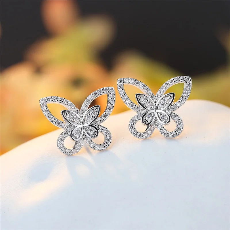 

Fashion New Butterfly White Zircon Earrings Female Retro Butterfly Earrings Wedding Jewelry