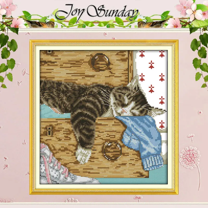 Наборы для вышивки крестиком 11CT 14CT с изображением милого ленивого кота|cross stitch
