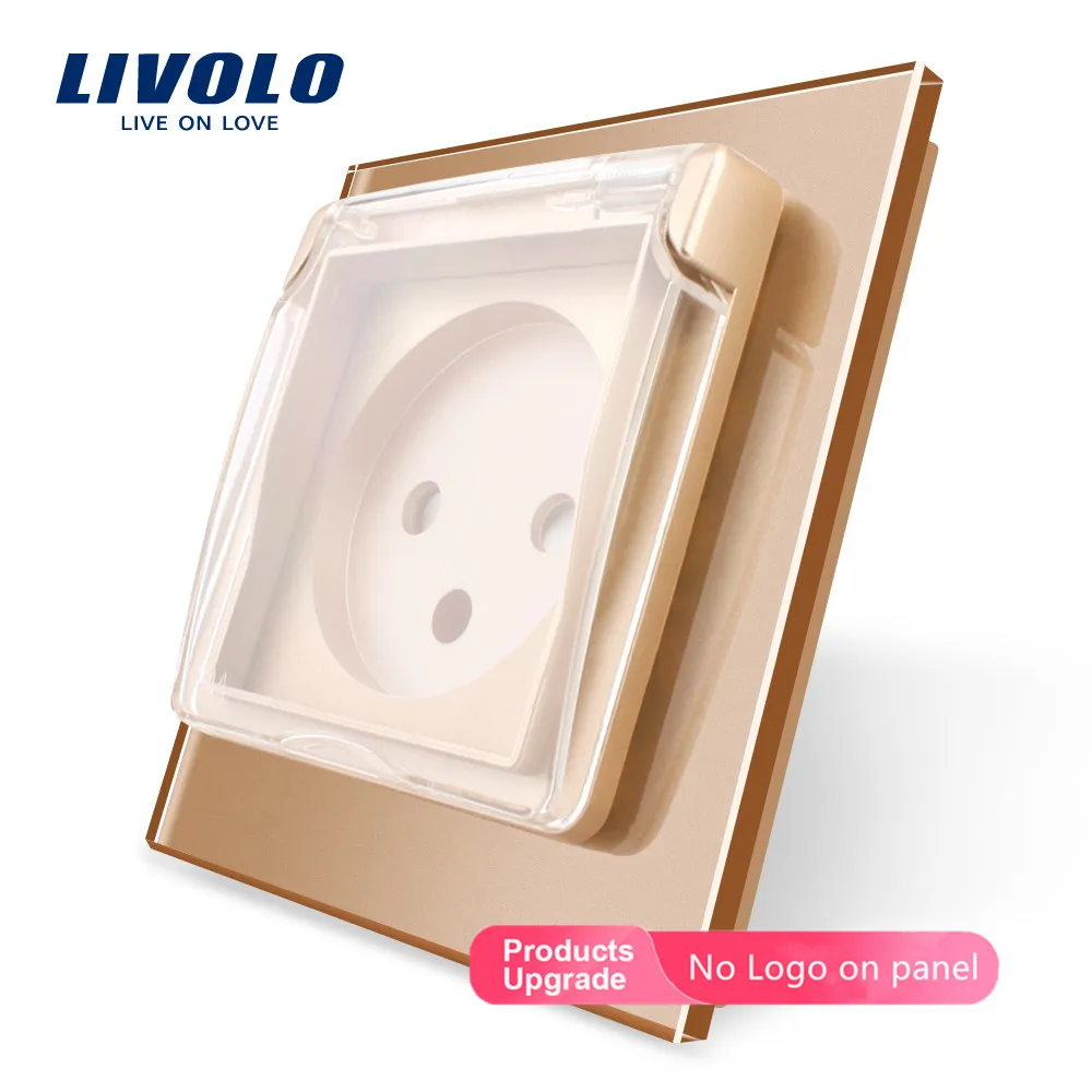 Livolo EU standard Israel розетка, кристальная стеклянная панель, AC 100~ 250V 16A, VL-C7C1ILWF, с водонепроницаемой крышкой, без логотипа - Тип: Gold-No logo