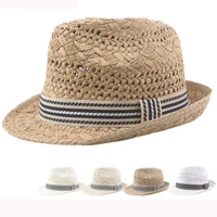 ht3137 summer sun hat men women crochet straw hat retrotrilby jazz fedora hat unisex breathable beach cap male female beach hat