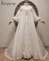 long sleeve chiffon wedding dresses 2021 high neck beaded embroidery muslim dubai women white bridal wedding gowns