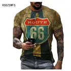 Футболка мужская с принтом на заказ, уличная мода, шоссе 66, 3D футболка с коротким рукавом, большие размеры, лето