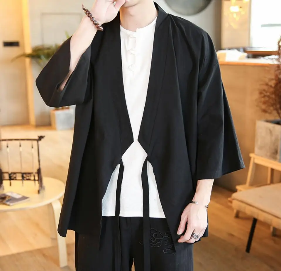 

Sinicism Store Men Chinese Style Oversize Vintage Jackets Mens Open Stitch Kimono Jacket Clothes Male Black Coat