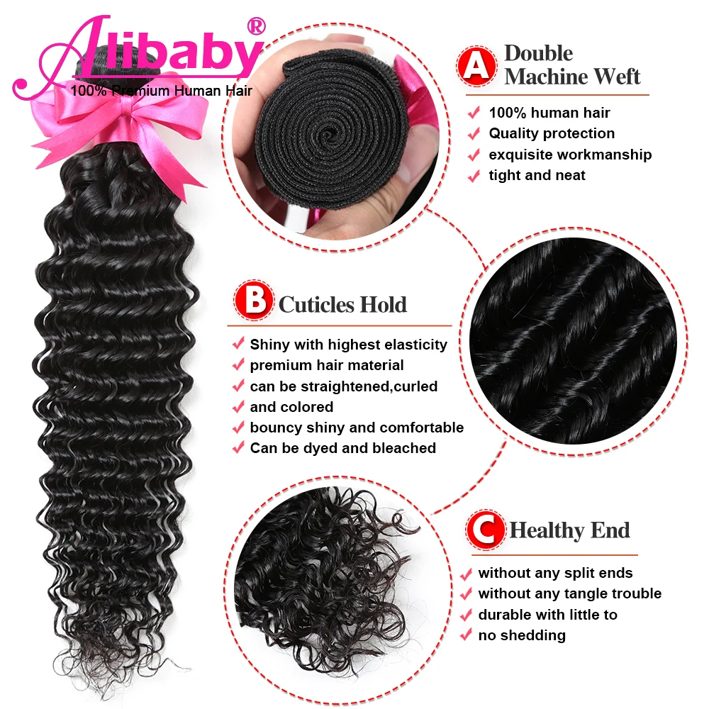 Alibaby бразильские волосы плетеные пучки 3 пучка пучок глубоких волн не Реми 100%