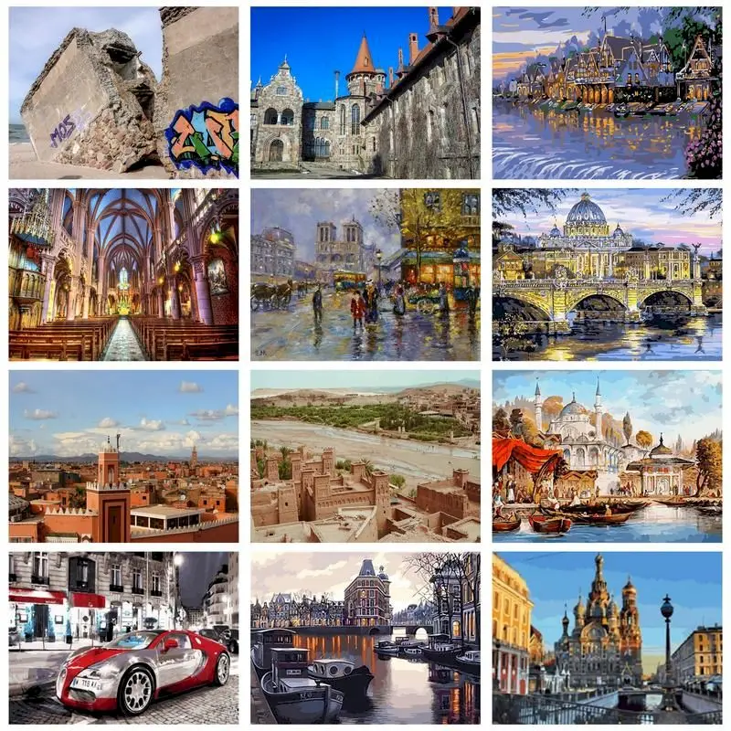 

40x50cm Frame Diy Oil Painting By Numbers City Wall Art Oil Paint By Numbers Adults Kit On Canvas HandPainted Gift Home Decor