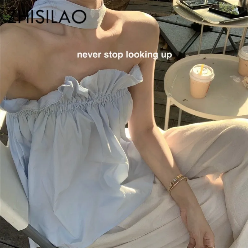 

Женский корсет на бретелях ZHISILAO, однотонный пикантный Топ без рукавов, повседневная облегающая уличная одежда, майка на шнуровке, лето 2021