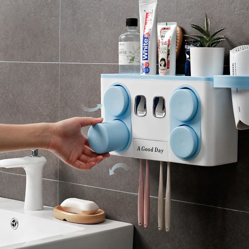 TERUP-Soporte multifuncional para cepillo de dientes, exprimidor autom&aacute;tico de pasta de dientes, organizador de ba&ntilde;o para el hogar, estante de almacenamiento, accesorios de ba&ntilde;o-3