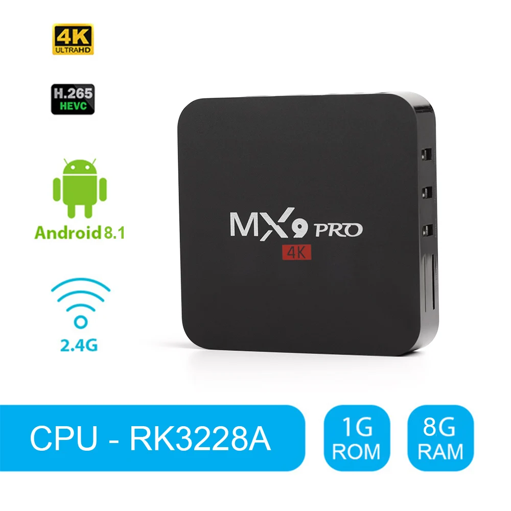 ТВ приставка MX9Pro Android 8 1 Смарт 4K UHD 2 4 GWIFI 1G 8G приемник H.265 100M LAN Smart MX9PRO|ТВ-приставки и