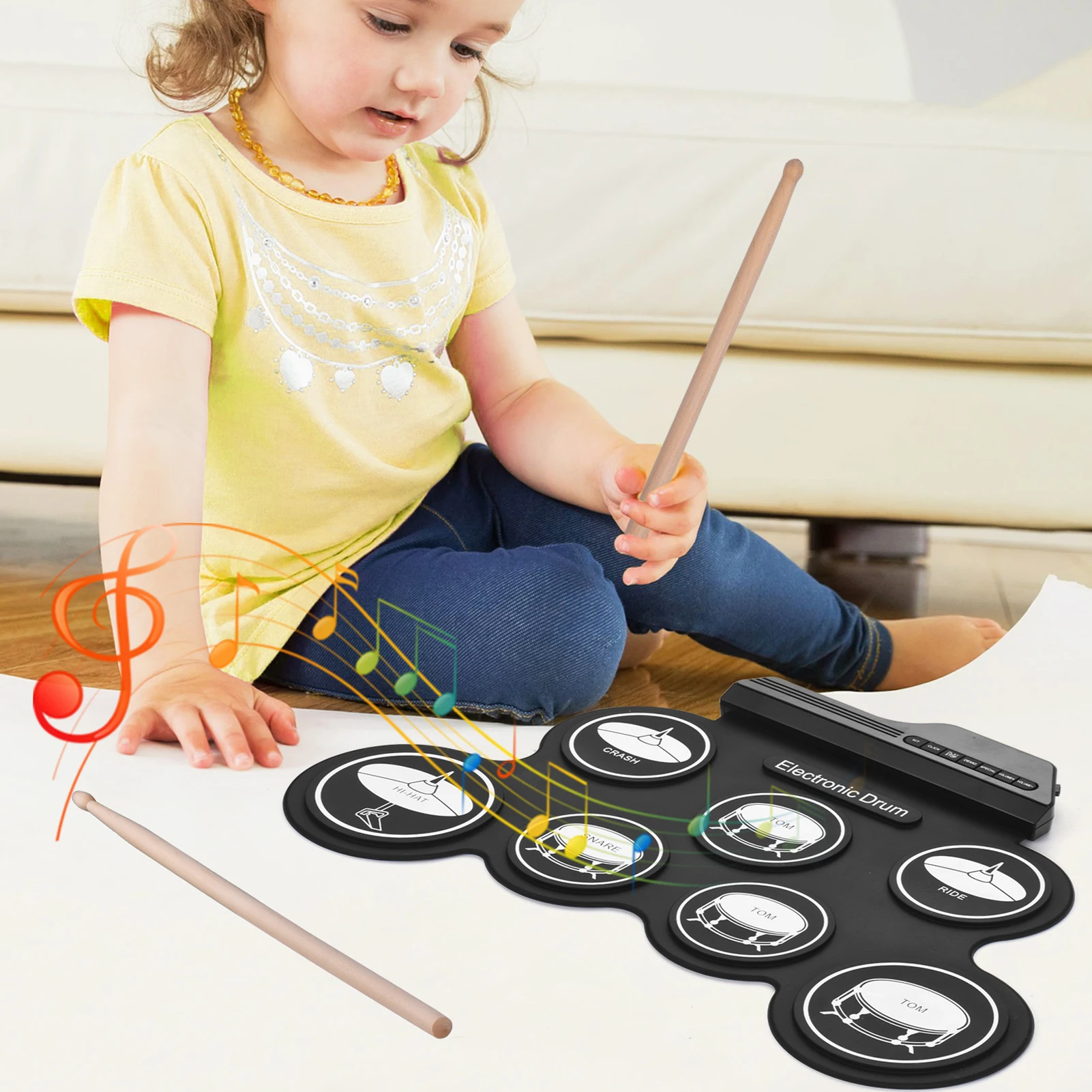 

Compact Size USB Roll-Up Silicon Drum Set Digital Electronic Drum Kit 7 Drum Pads Drumsticks Foot Pedals Beginners Children