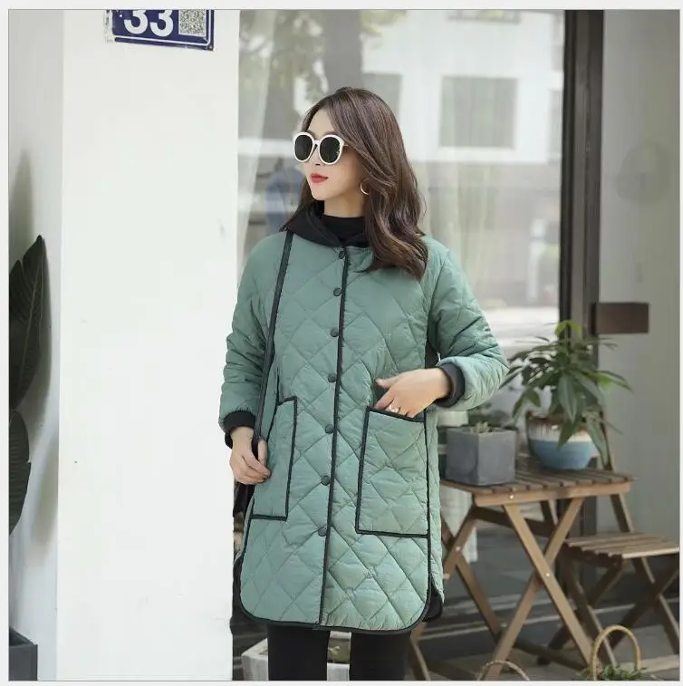 Зимнее женское корейское длинное модное свободное хлопковое пальто с подбором