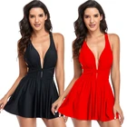 Женский пикантный цельный купальный костюм с глубоким V-образным вырезом, однотонный монокини с перекрещивающимся узлом, юбка с открытой спиной, купальник-расклешенный