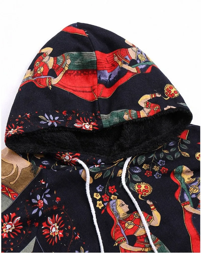 

Women New Cotton and Linen Ethnic Print Plus Velvet Loose Cloak Plus Size Coat 2021 Autumn and Winter Cloak