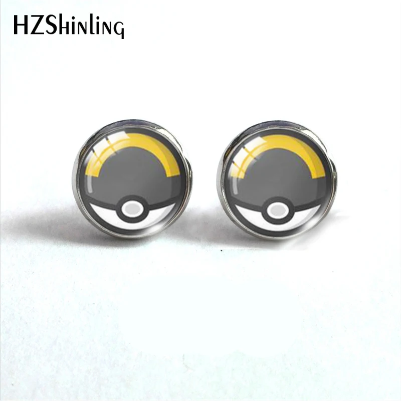 Pokeball покебол Пикачу Япония Аниме стеклянный купол круглые милые серьги-гвоздики Pokeball узор ручной работы ювелирные изделия серьги - Окраска металла: 7
