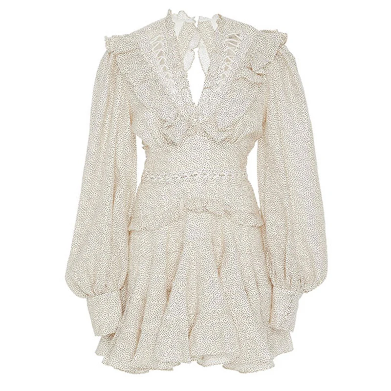 Летнее винтажное платье женское точечный фонарь рукав с оборкой высокой